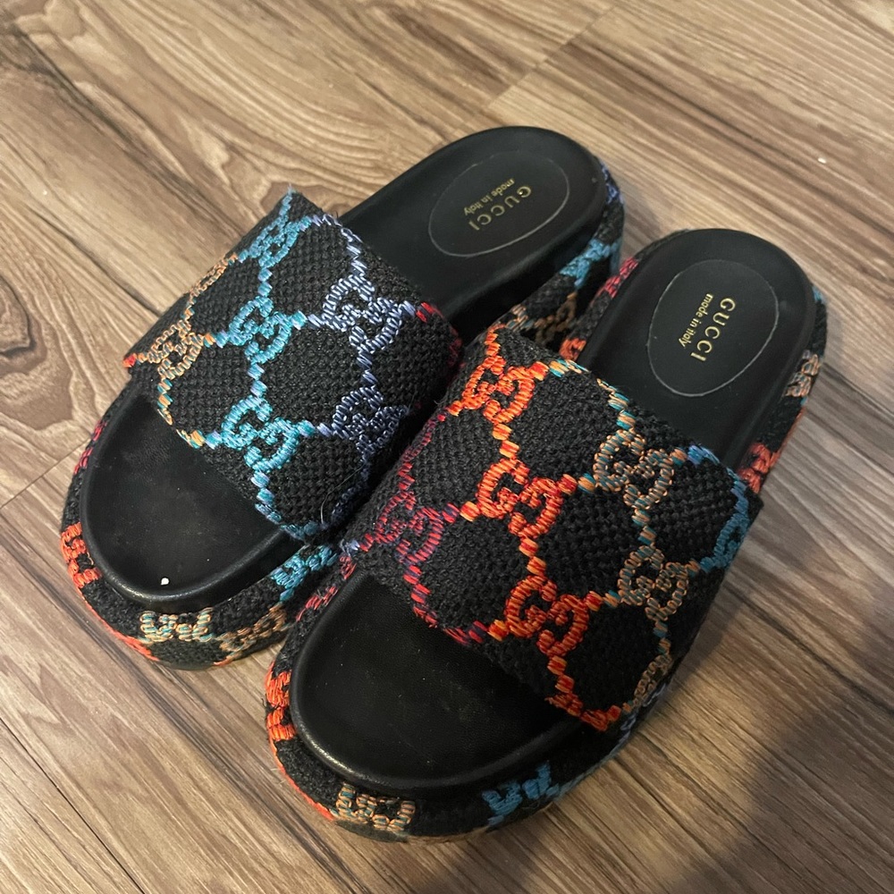 Multicolor Black Gucci Platform Slides